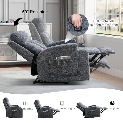 CANMOV Manual Recliner Chair with Massage and Heat, Soft Fabric Recliner Chair gallery