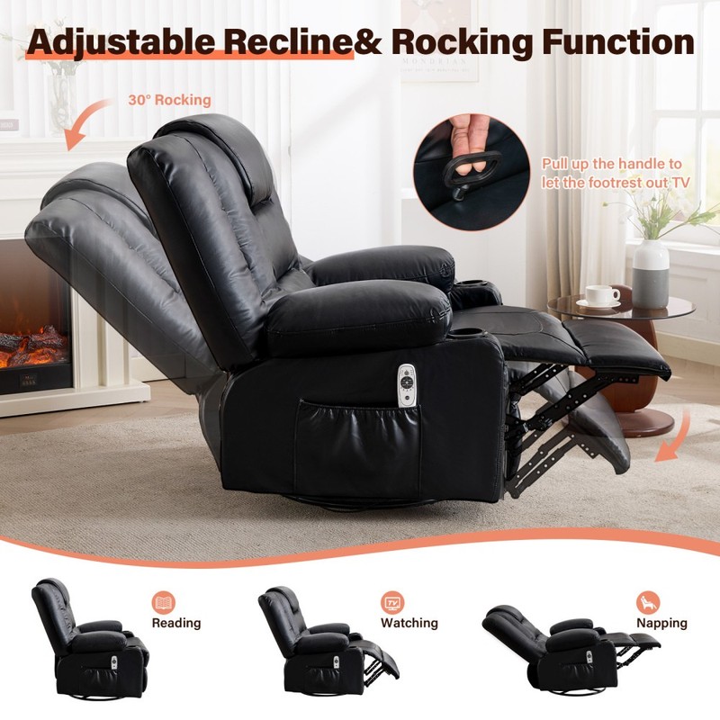 Rocker Recliner Chair with Massage&Heat for Adults,360°Swivel Oversized Recliner gallery