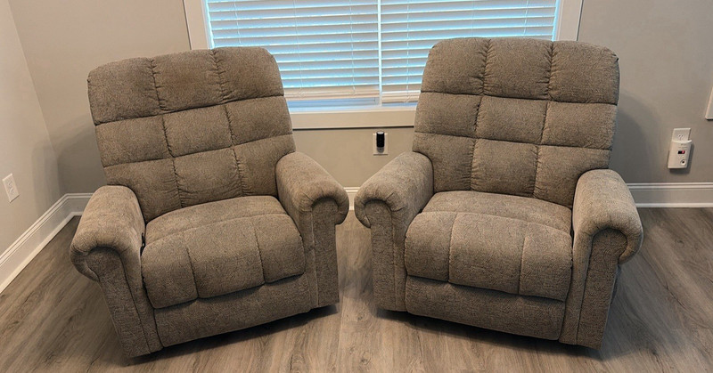 Set of 2 Gray Fabric Recliner Chairs Heated Vibration Massage w/ Wired Remotes