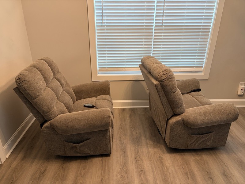 Set of 2 Gray Fabric Recliner Chairs Heated Vibration Massage w/ Wired Remotes gallery