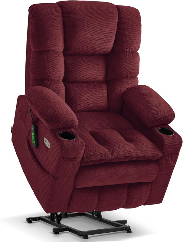 Burgundy Triple Motor Power Lift Recliner with Massage & Heating for Tall Senior