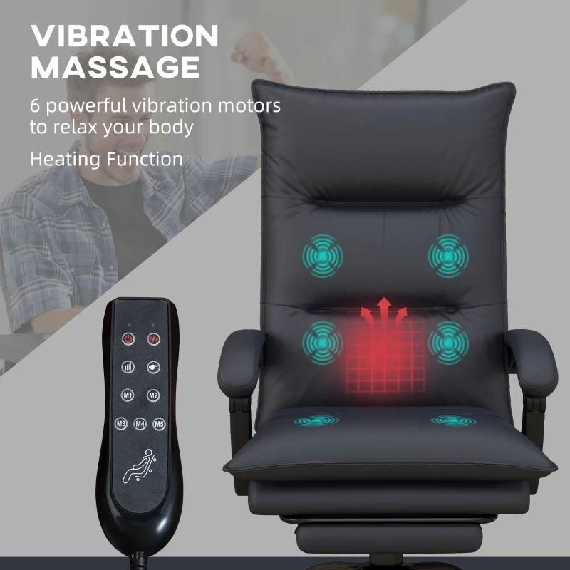 Executive Office Chair Double Padded Heated Massage Chair Footrest Charcoal gallery