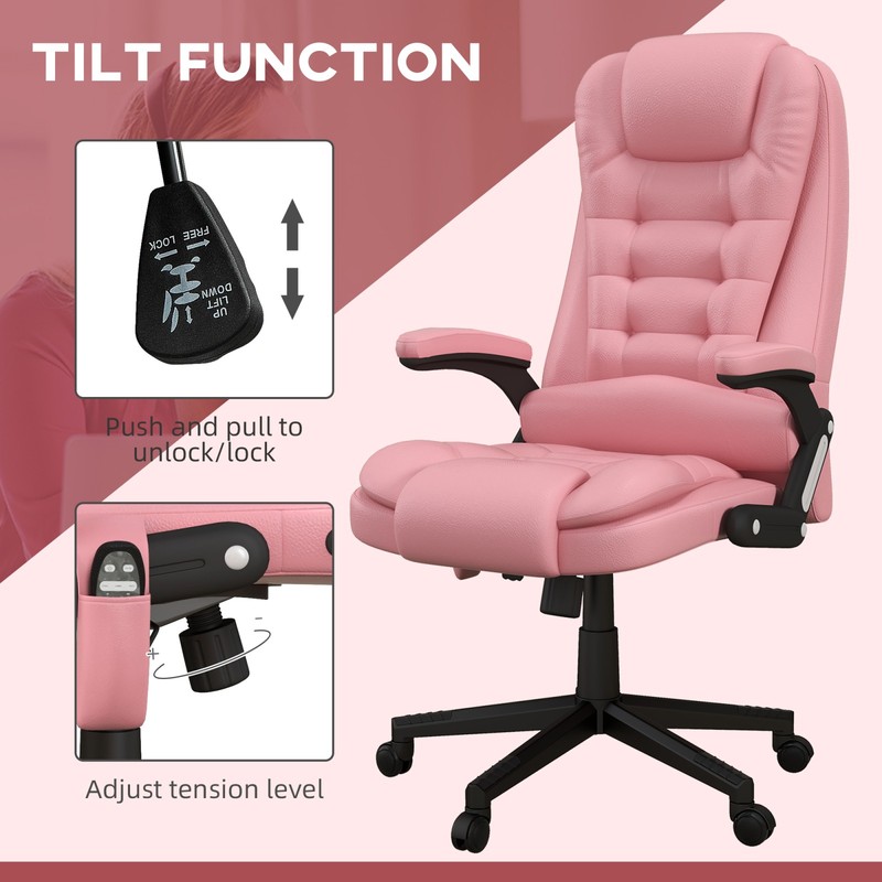High Back Vibration Massage Office Chair with Heat & Recline, Pink gallery