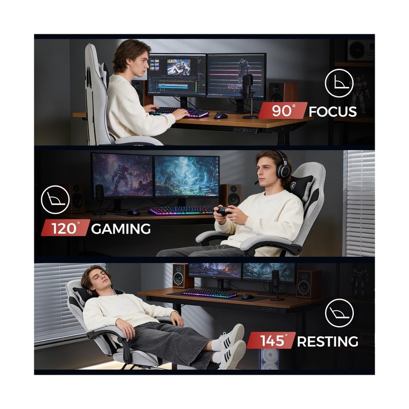 Gaming Chair Breathable Fabric,Computer Office Chair with Footrest,Massage Lu... gallery