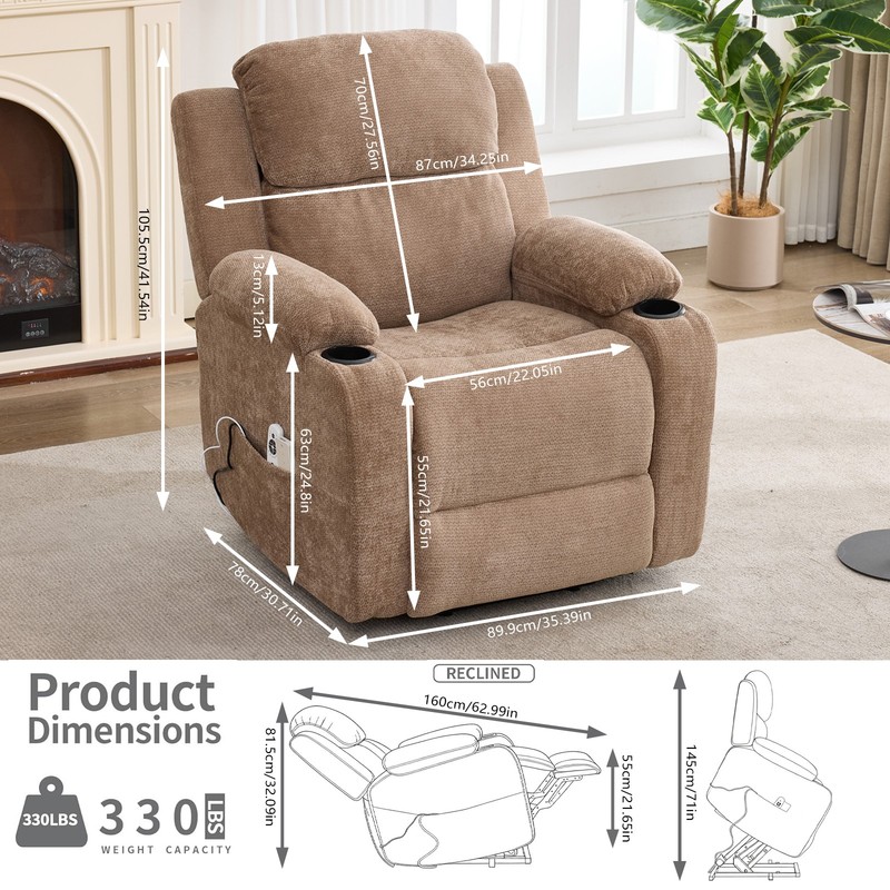 350 lbs Power Lift Recliner Chair w/ 8-Point Vibration Massage & Heat Heavy Duty gallery