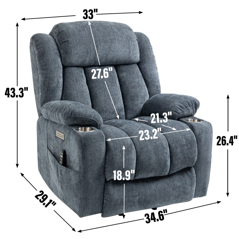 Chenille Power Lift Recliner Chair 8-Point Vibration Massage and Lumbar Heating gallery
