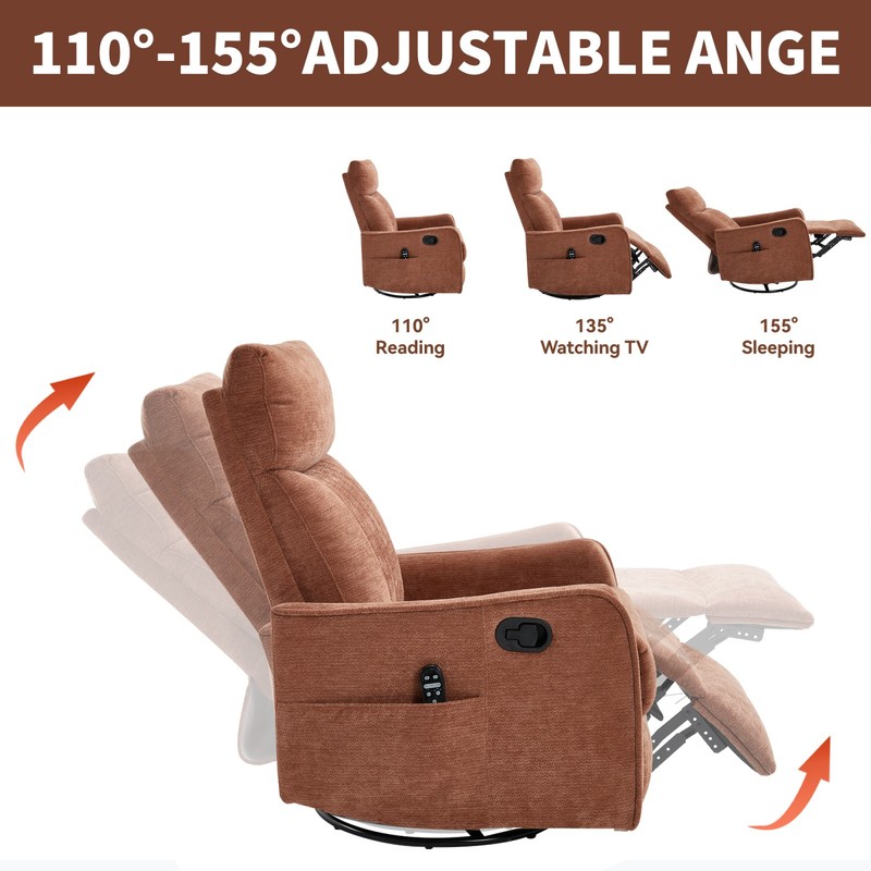 Orange Fabric Manual Recliner Chair with Massage, Heat, Rocker & Swivel gallery