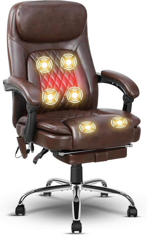 6 Point Vibrating Massage Office Chair with Adjustable Height | PU Leather, Heat