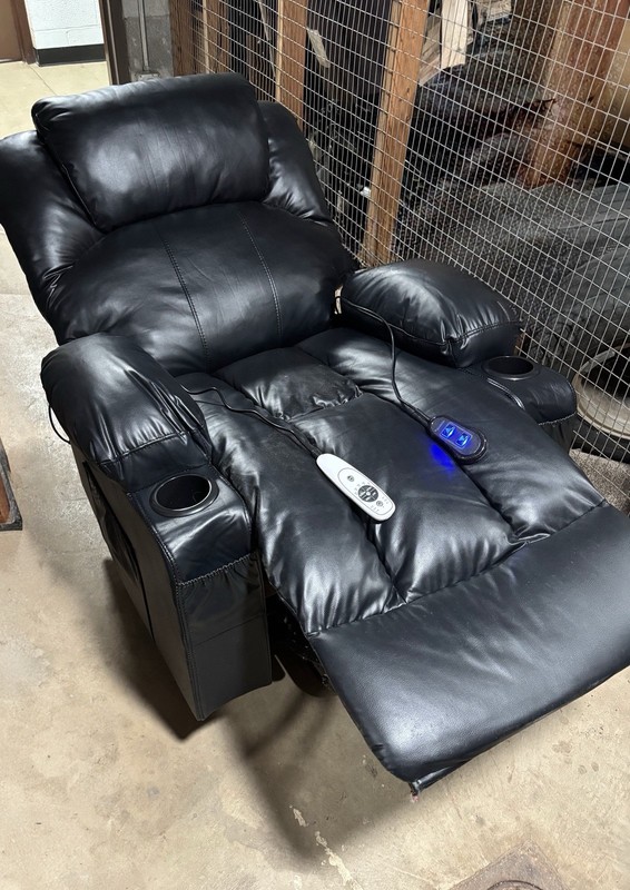Black Faux Leather Power Lift Recliner Heated with Remote & Cup Holders gallery