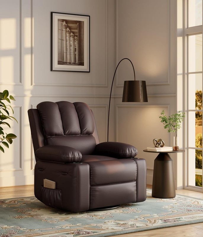 Manual Recliner Chair with Massage & Heat, Leather Lazy Boy for Bedroom Nursery gallery