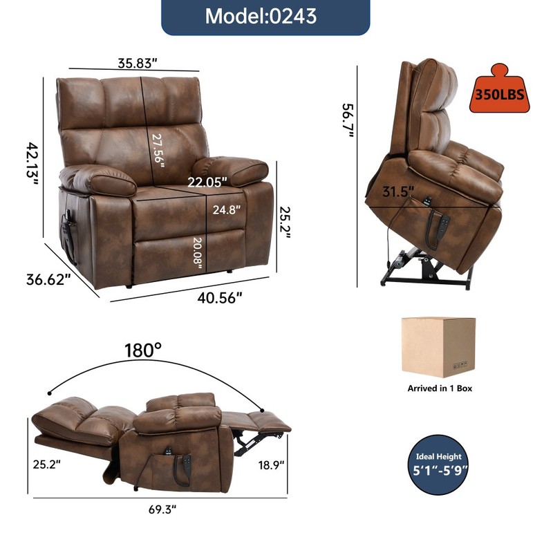 350LBS Heat Massage Electric Power Lift Recliners Infinite Position w/Cup Holder gallery
