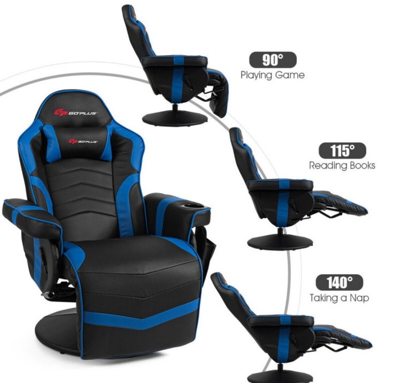 Goplus Ergonomic Massage Gaming Recliner Chair Black With Blue gallery
