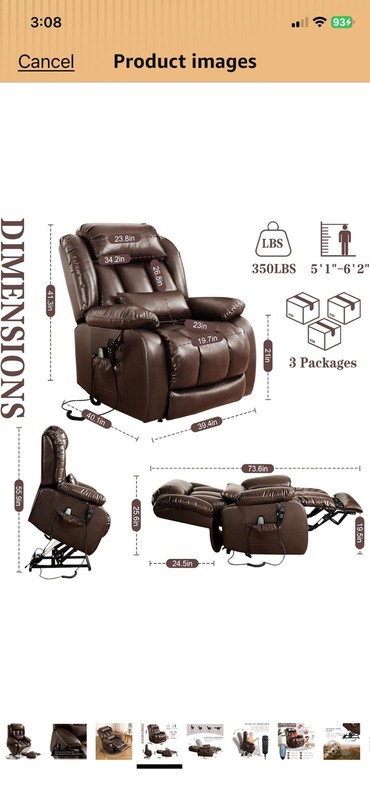 Power Lift Recliner Chair Heated Massage w/ Remote Control, Brown, 1-Seater gallery