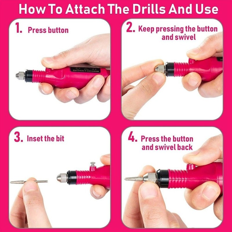 Electric Nail Drill Bits, Portable for Home Travel (Pink) gallery