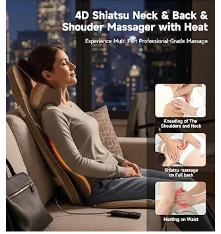 Shiatsu Back & Neck Massage Chair Seat Cushion with Heat – 4D Kneading,... gallery