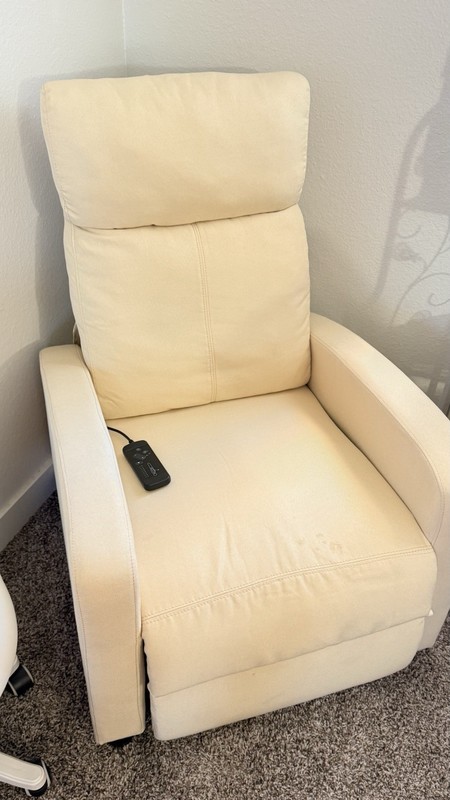 Beige Faux Leather Electric Massage Recliner Chair w/ Wired Remote, Solid gallery