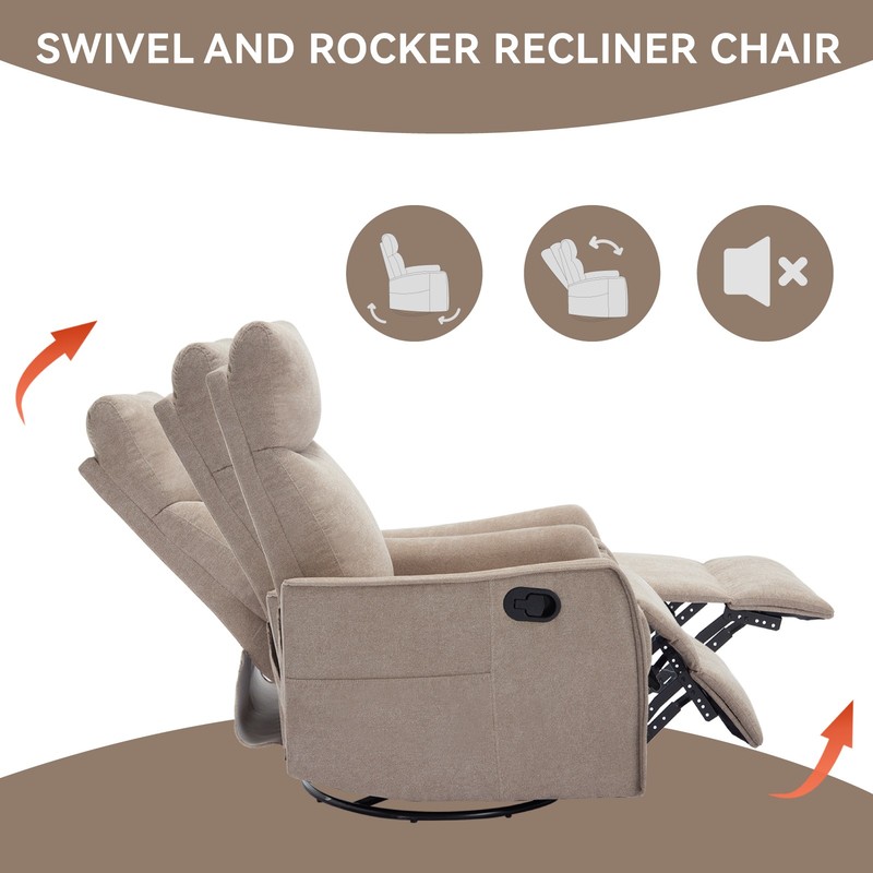 Heat Massage Manual Recliner Chair with Rocker & Swivel, Khaki gallery