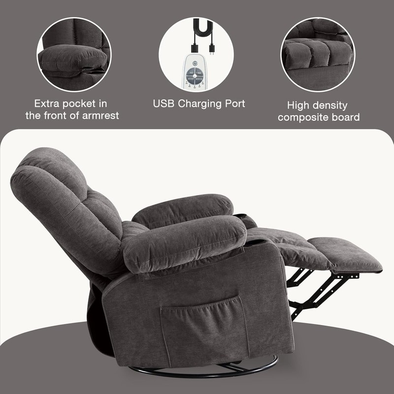 Massage Swivel Rocker Recliner Chair with Vibration Massage and Heat Ergonomic L gallery