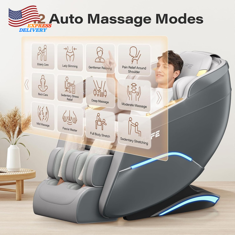 50" Sl-Track Shiatsu Massage Chair 160°Zero Gravity Recliner with Body Scan NEW gallery