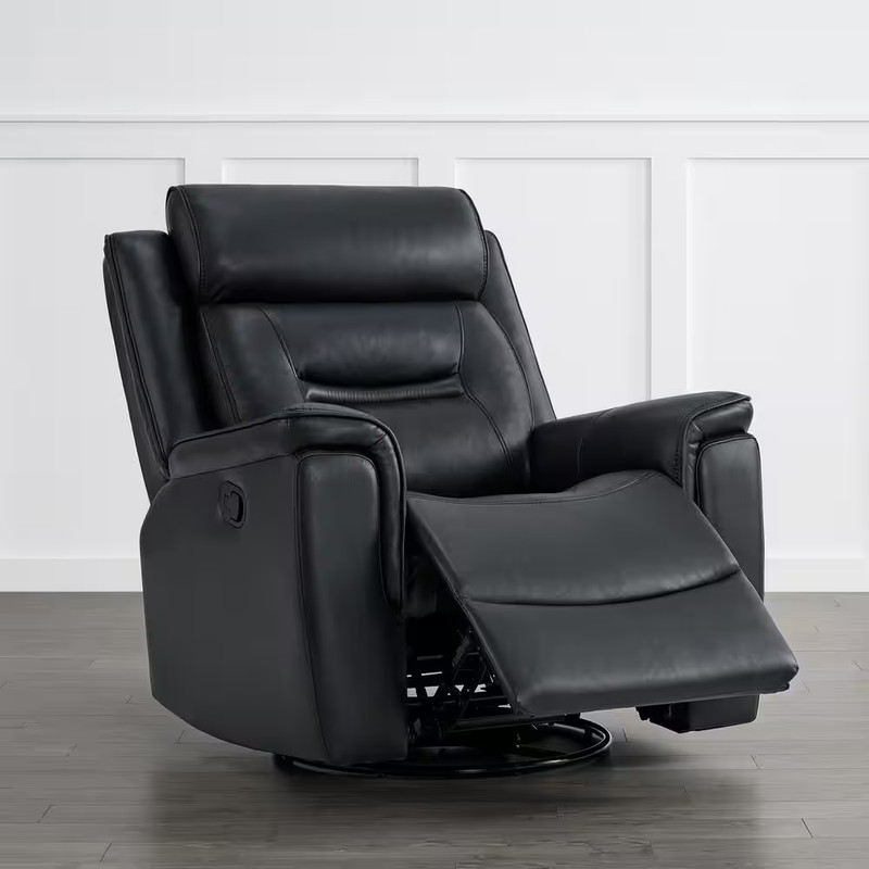 Barnabas Black Leather Swivel Rocker Manual Recliner with Extra Large Footrest f gallery