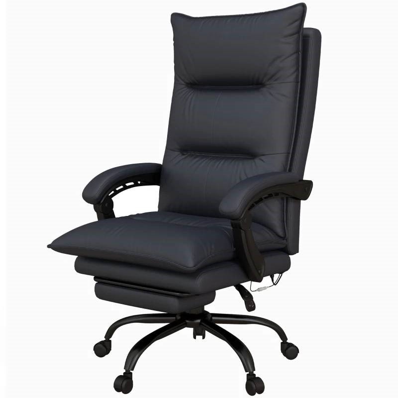 Executive Office Chair Double Padded Heated Massage Chair Footrest Charcoal