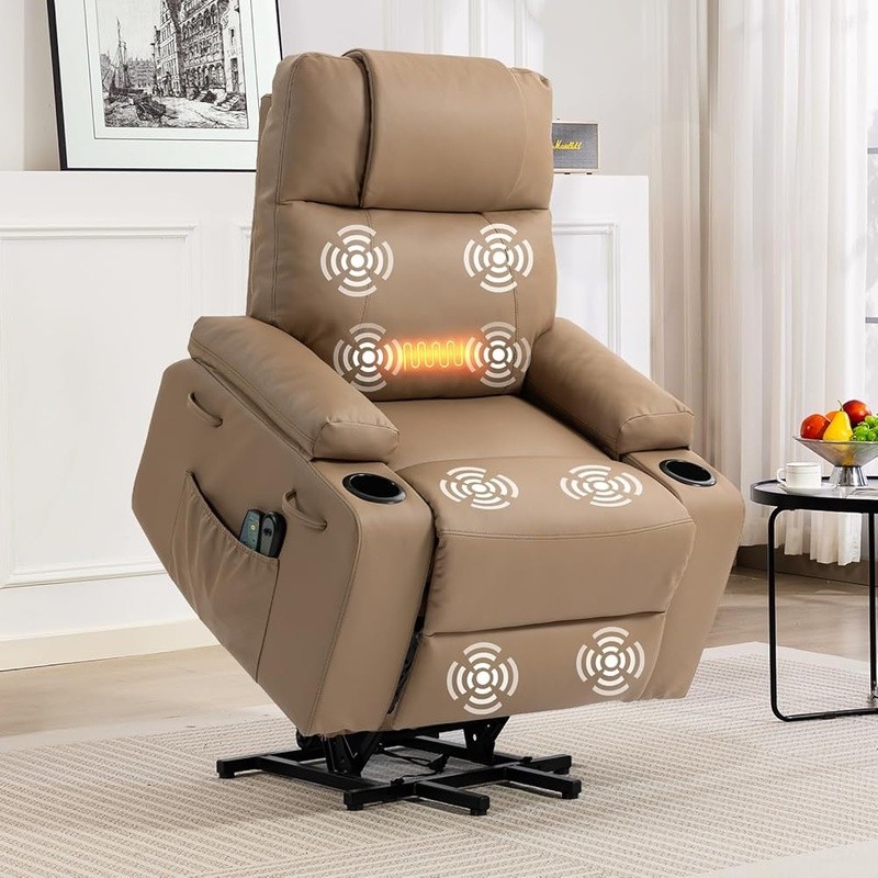Power Lift Recliner Chair Heated Massage W/ Remote Seniors 8-Point Vibration New
