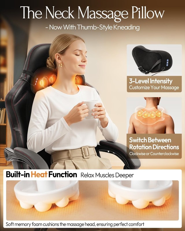 Dowinx Gaming Chair with Neck Massage Lumbar Support for Office Black gallery