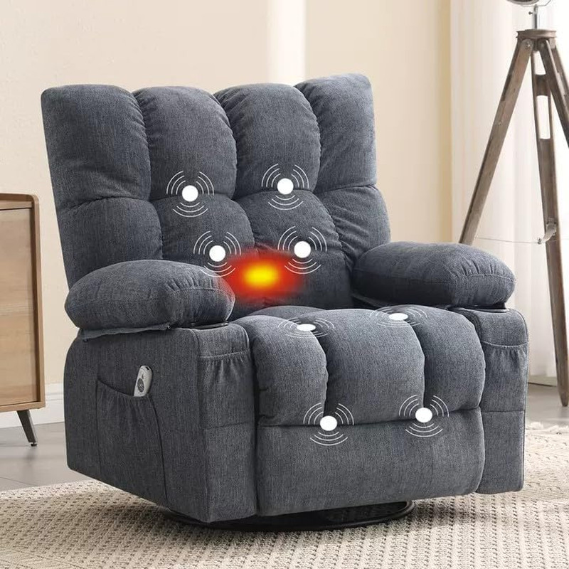 Oversized Massage Swivel Recliner Chair with Lumbar Heating for Living Room Rock