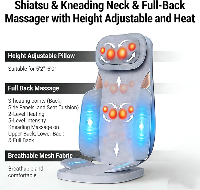 Shiatsu Massage Chair with Heat, Full Back Shiatsu & Rolling, Comfortable Massag gallery