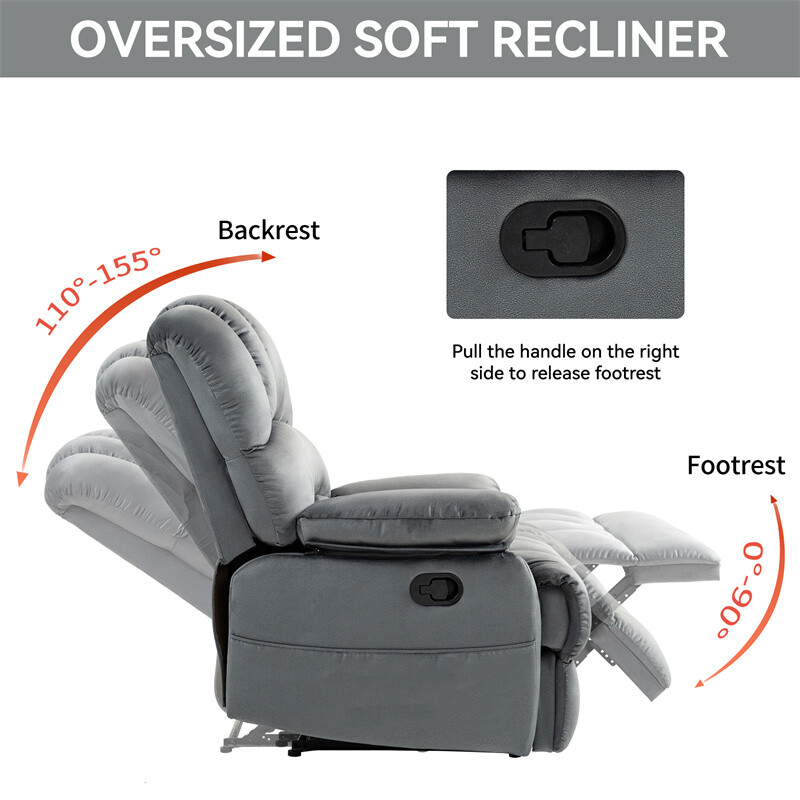Large Oversized Manual Recliner Chair Reclining Sofa Fabric for Living Room Gray gallery