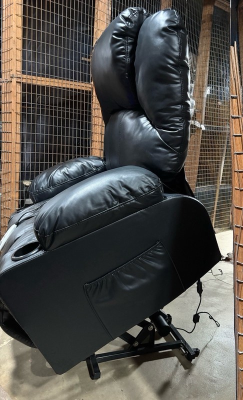 Black Faux Leather Power Lift Recliner Heated with Remote & Cup Holders gallery