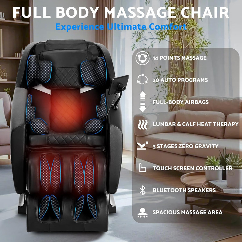 Zero Gravity Full Body Massage Chair with Heat, 20 Modes & Bluetooth Speaker gallery