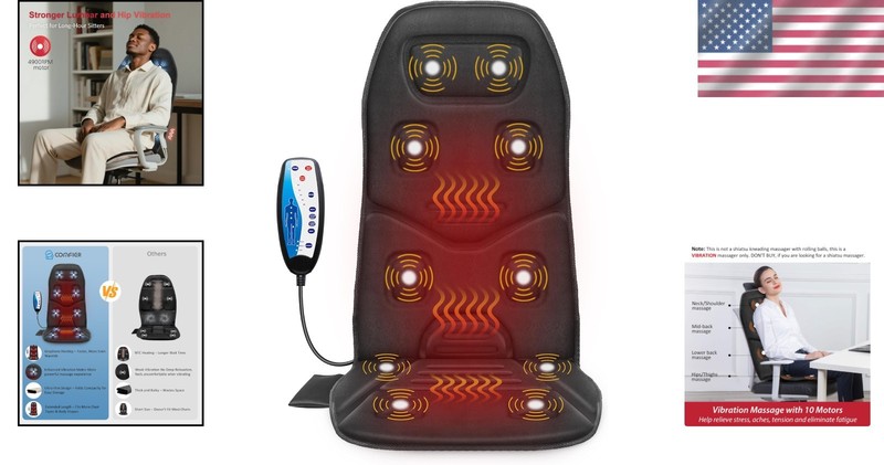 Customizable Heated Massage Chair Pad - Relieve Pain & Stress at Home or Office gallery