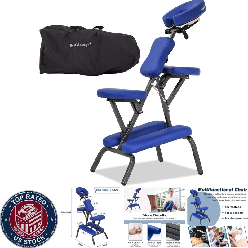 Portable Massage Chair with Adjustable Cradle & High-Density Foam - Blue