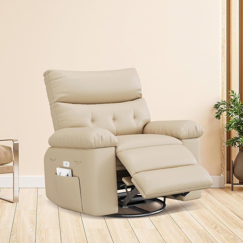 Electric Rocker Swivel Recliner Chair,Overstuffed PU Leather Seat w Heat&Massage gallery
