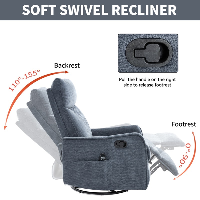 Blue Fabric Recliner Chair with Massage, Heat, Swivel & Rocker gallery