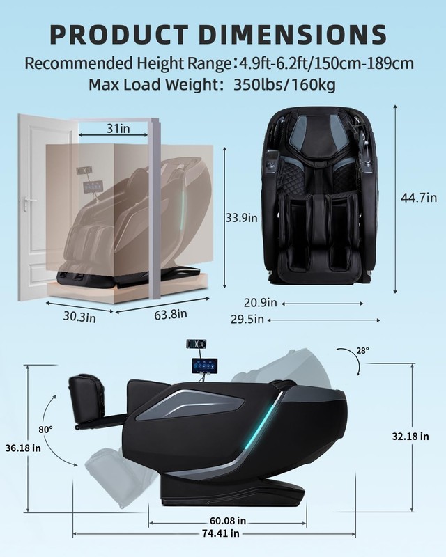 RelaxRelife 4D Massage Chair Full Body Zero Gravity 53" Extral Large, Black gallery