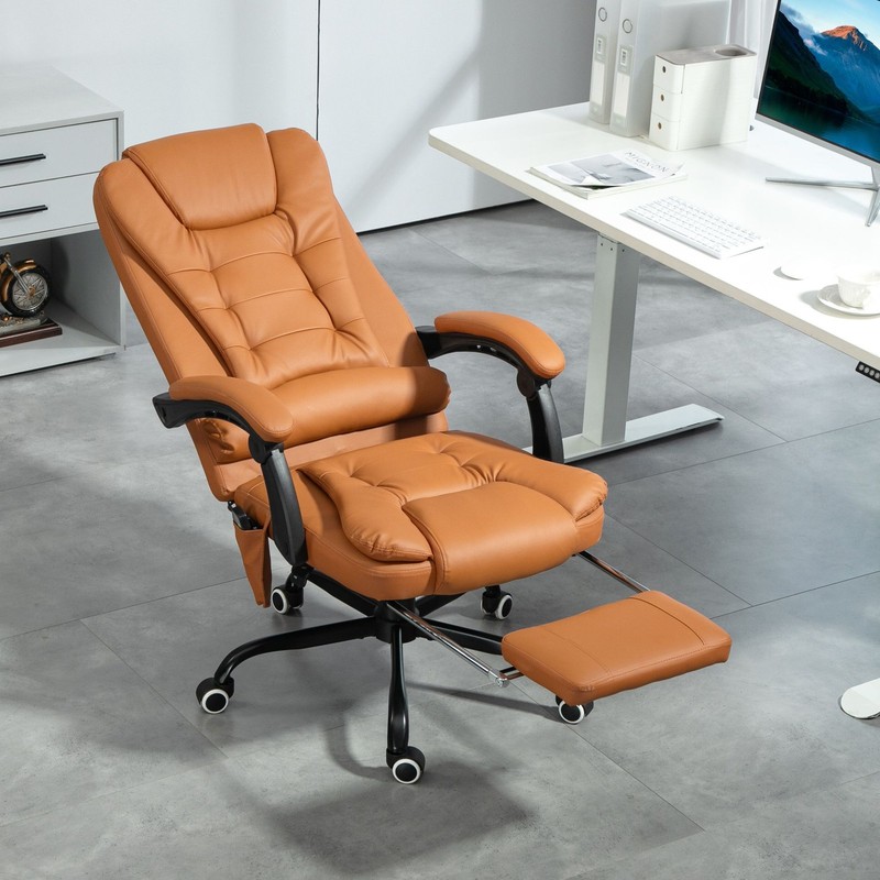 High Back Massage Office Chair with Lumbar Support and Footrest, Light Brown gallery