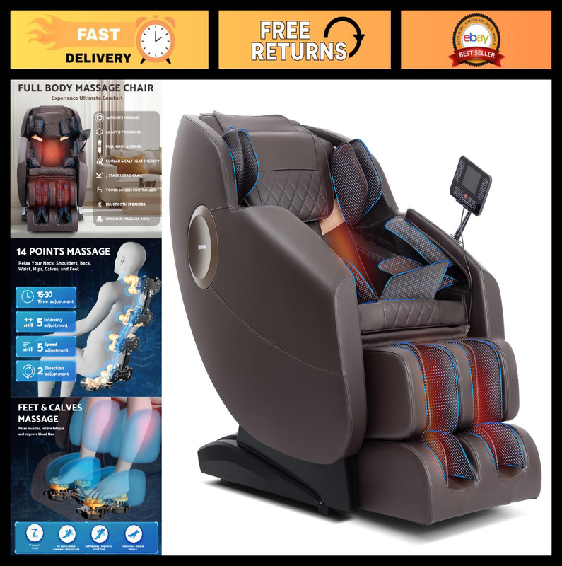 Zero Gravity Full Body Massage Chair, Shiatsu Recliner, 14 Massage Points, Heati