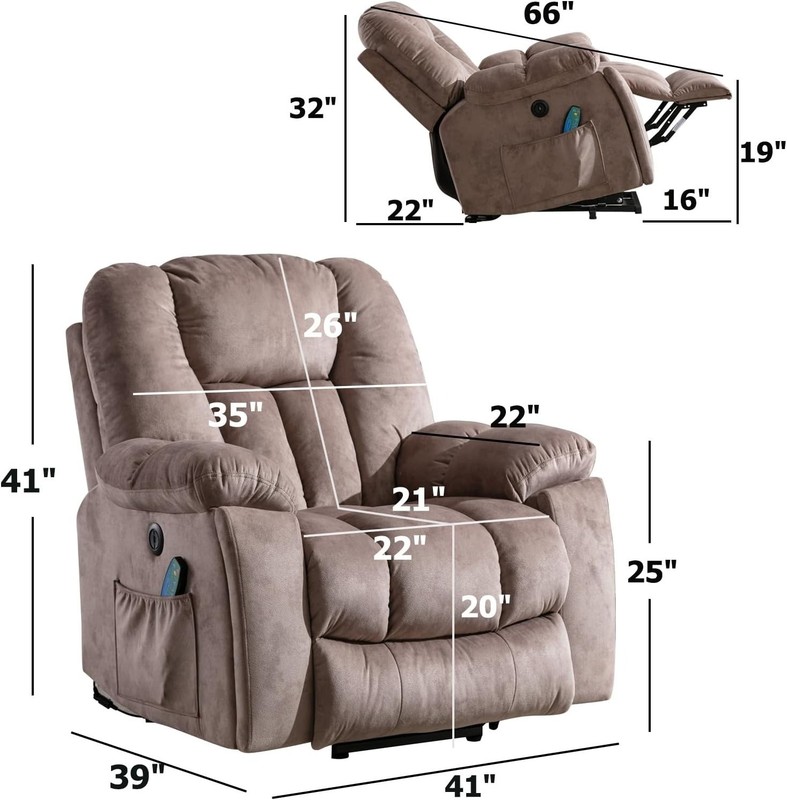 CANMOV Power Lift Recliner Chair w/Massage & Heat - 350lb Capacity Brown gallery