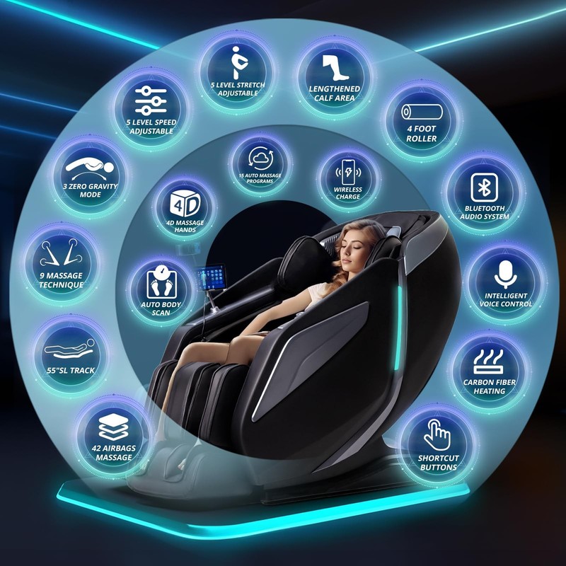 4D Massage Chair Full Body Zero 22 inches x 35 x 35 inches, Black gallery