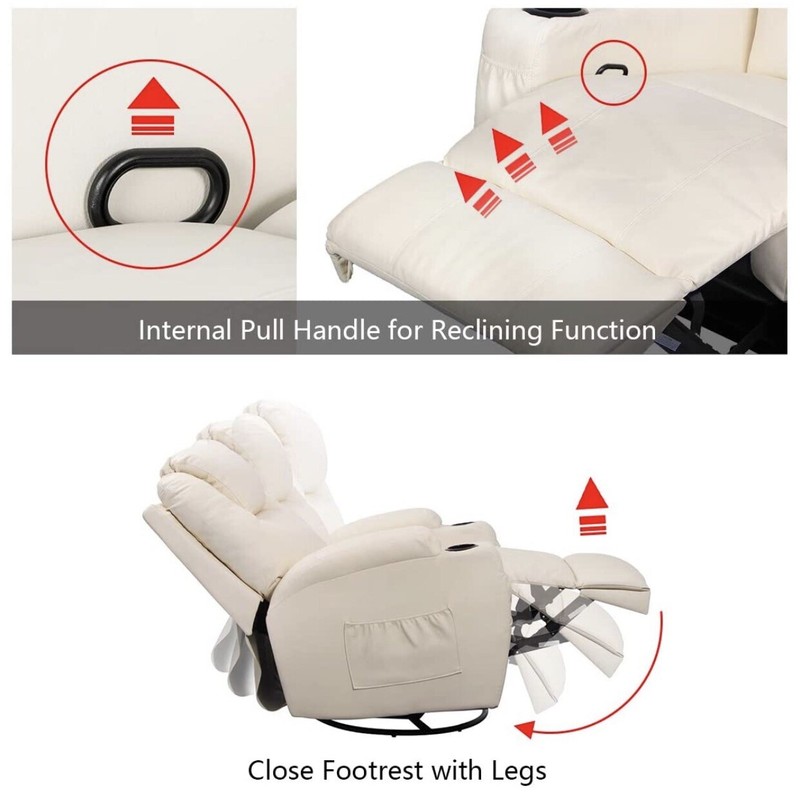Cream Massage Recliner Chair Heated PU Leather Ergonomic Lounge 360 Degree Swi gallery