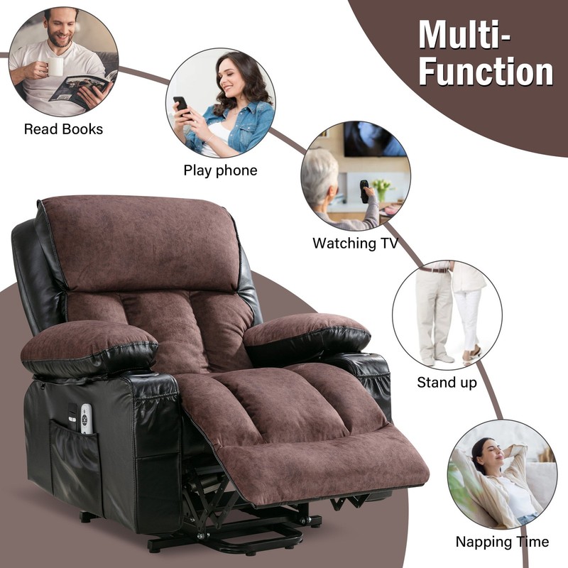 350 lbs Power Lift Recliner Massage Chair with Heat & Function for Elderly Brown gallery