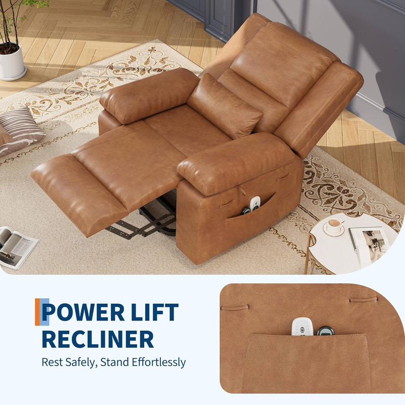 Heated Massage Power Lift Recliner Chair for Seniors - PU Leather, Adjustable gallery