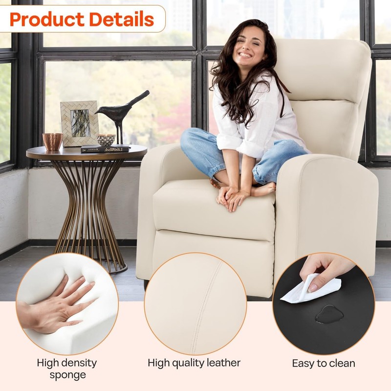 Beige Leather Massage Recliner Chair with Lumbar Support for Ultimate Relaxation gallery