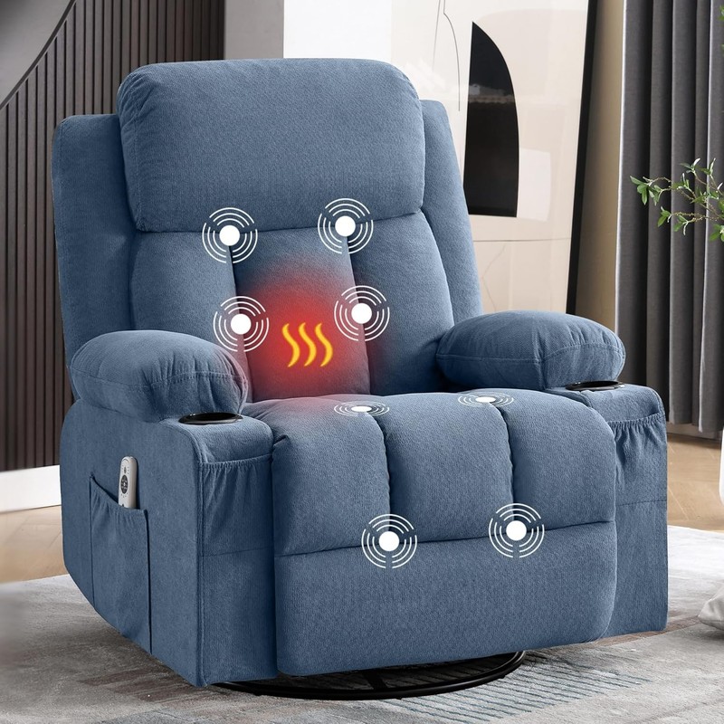 Swivel Rocker Recliner Chair W/ Vibration Massage & Lumbar Heating Ergonomic gallery