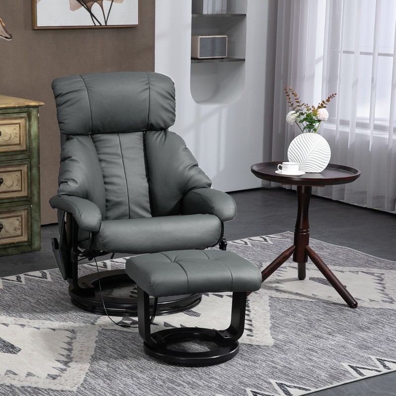 Recliner with Ottoman Footrest Swivel Massage Chair Faux Leather for Living Room gallery
