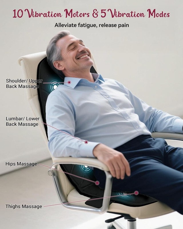 Portable Vibration Massage Pad with Heat - Stress Relief Seat Cushion for Office gallery