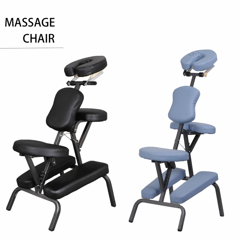 Folding PU Leather Pad Travel Tattoo Salon Beauty Massage Chair Black/Blue