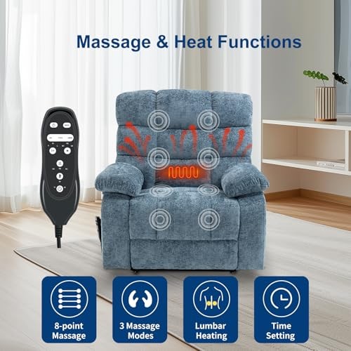 Oversized Power Lift Recliner Chair for Elderly, Dual Motor Lay Flat Blue gallery